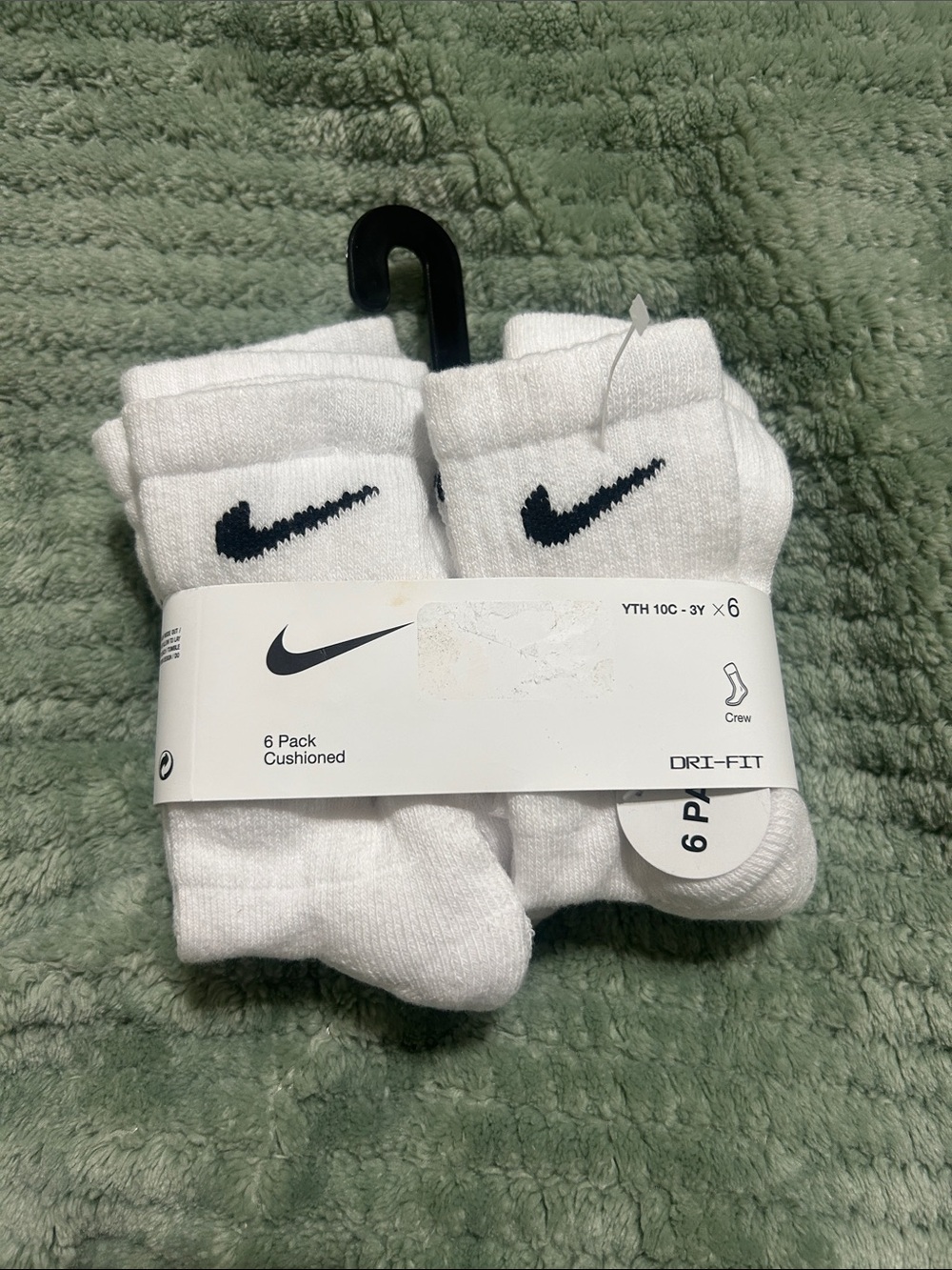 Nike White Crew Athletic Socks with Black Swoosh - 6 Pack